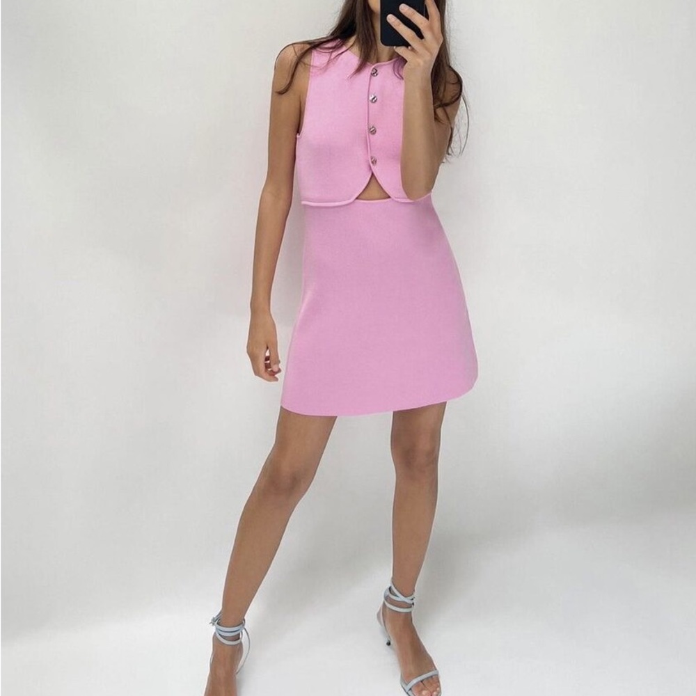 Zara Cut Out Knit Mini Dress in Pink Size XS